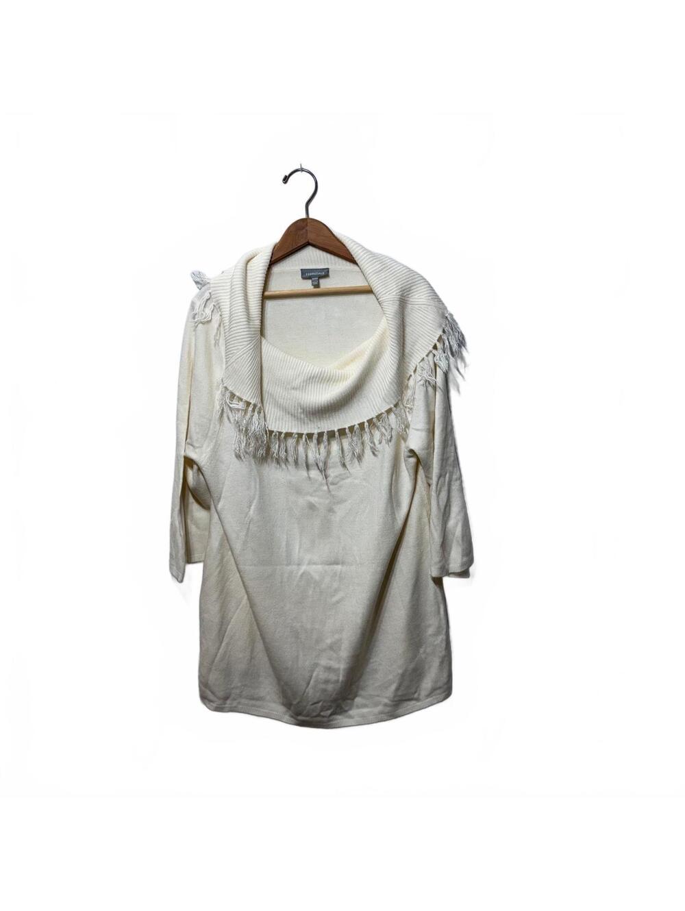 Essentials Ivory Fringe Cowl Neck Sweater Plus Size 22/24W